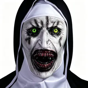 Horror Nun Costume Mask with Sharp Teeth, Viral Creepy Head Prop for TikTok Pranks & Theme Parties