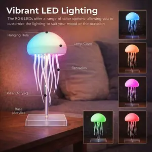 Floating Jellyfish Ambient Lamp Color Changing LED Mood Light with Sound Activated Mode 7 Colors Night Light for Bedroom Living Room Desk and Modern Home Decor