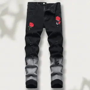 Men's red printed casual  straight jeans, men's stretch ripped jeans vintage casual  long pants, black ripped men's jeans, men's street stretch jeans, men's jeans s jean Men's All Season Performance Pant solid color multi pocket cargo pant men Multicolor