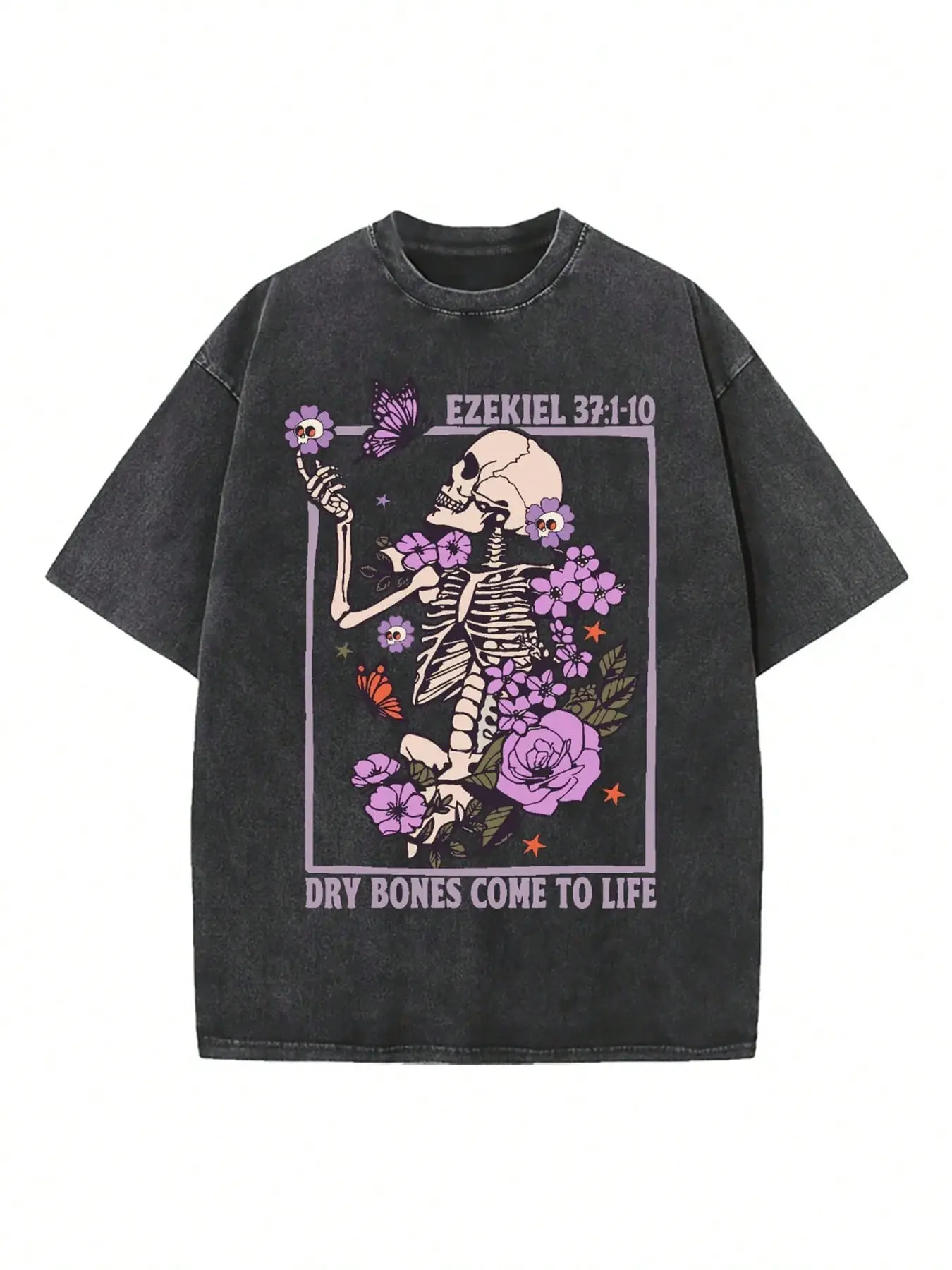 Skeleton Garden Vintage Washed T-Shirt | 230gsm High-Quality Batik Cotton, Retro Fashion Brand Men's Summer Tee, Beach Essential & Perfect Holiday Gift