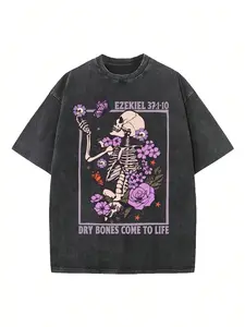 Skeleton Garden Vintage Washed T-Shirt | 230gsm High-Quality Batik Cotton, Retro Fashion Brand Men's Summer Tee, Beach Essential & Perfect Holiday Gift