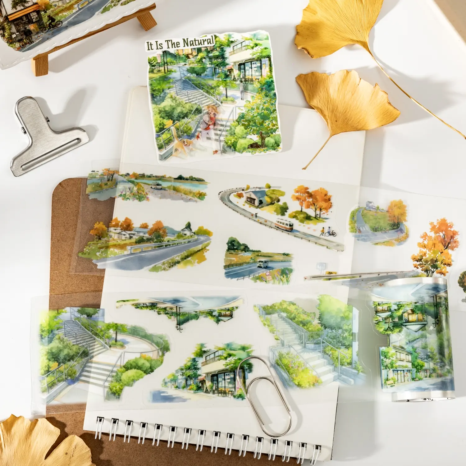 Seasonal Landscape Tape Roll, Pet Material, Original Design for Journaling, Scrapbooking & Water Bottle Decoration, Spring Autumn Series Theme, Decal Sticker, Self Adhesive Stickers, Adhesive Decals, Scrapbook Accessories