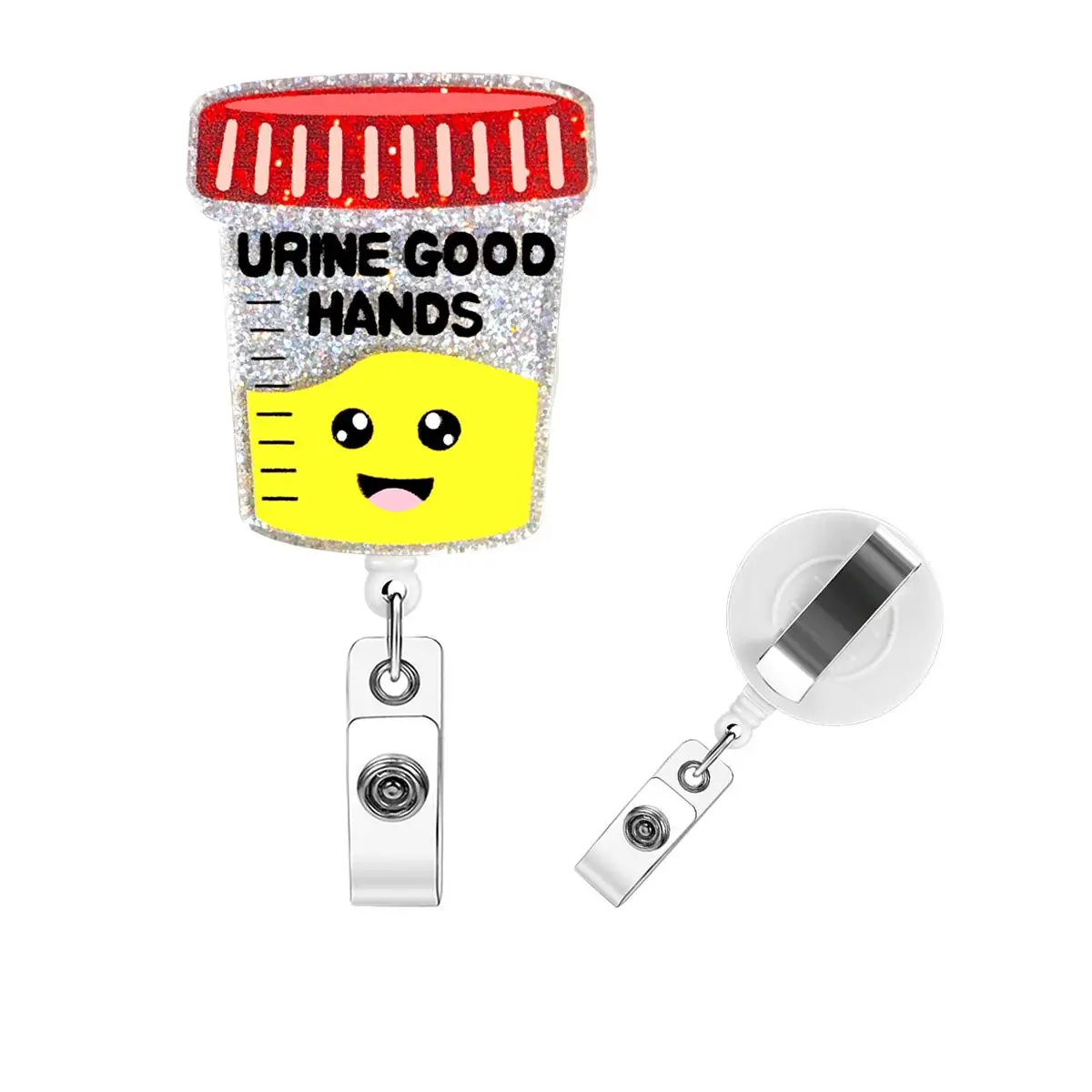 Glitter Badge Holder, 1 Count Retractable Badge Reel, Creative ID Badge Holder with Clip for Nurse Doctor Student Worker Volunteer