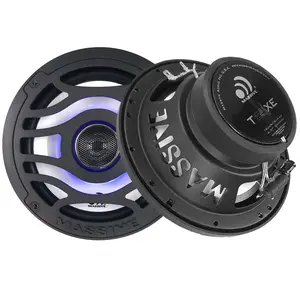 Massive Audio T65XE 6.5" 80 Watts Marine Coaxial LED Speakers Pair with RGB Pulse Lighting & Carbon Fiber Grills IP65 UV Stable - Steel