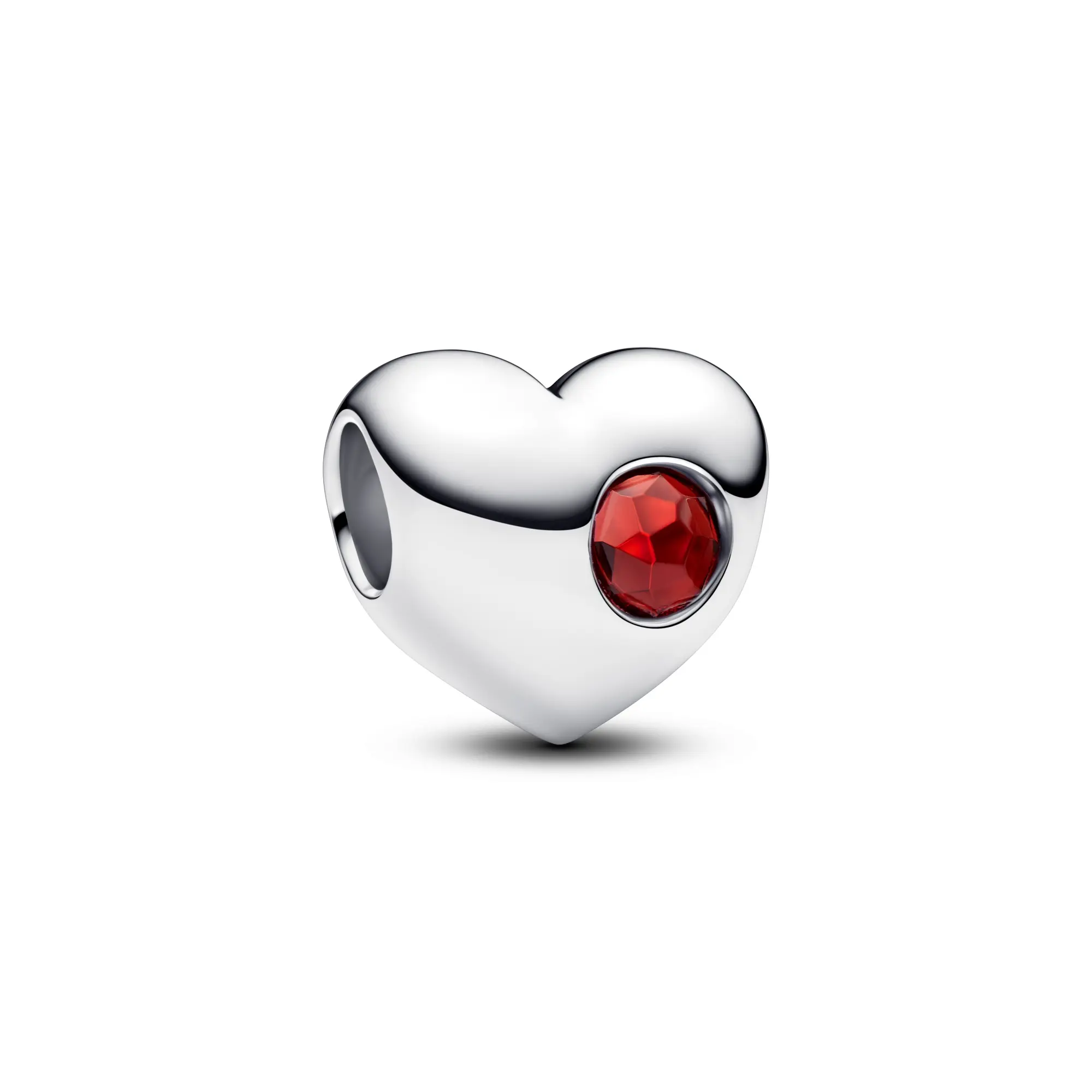PANDORA Engravable Sterling Silver Heart Charm with Red Man-made Crystal, Personalized Jewelry as a Meaningful Memento 794161C01, Flush, Bezel Set Charms & Pendants