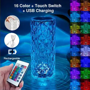 1 crystal lamp, 16 color-changing table lamps, RGB night light, touch lamp, romantic rose table lamp for living room, Christmas light decoration, Valentine's Day gift, wedding decoration, Halloween and Christmas decoration, remote and touch control