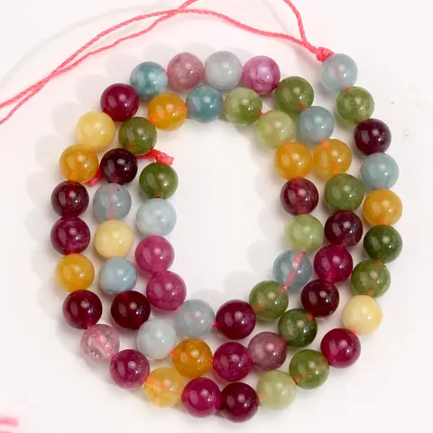Natural Stone Colorful Tourmaline Loose Beads, Decorative Beads - 4/6/8/10mm Quartz Round Beads, Bead Assortment, DIY Beading, for Jewelry Making Supplies, Diy Jewelry Decoration, DIY Bracelets Necklaces, 15 Inch Strand
