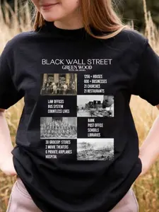 Black Wall Street Greenwood Tulsa Women's Graphic T-Shirt, Casual Short Sleeve History Cultural Print Tee