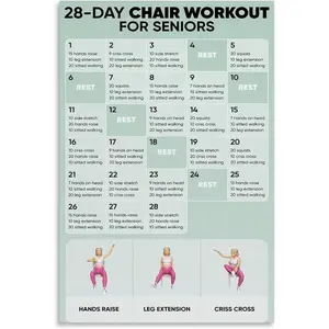 28 Days Yoga Exercises for Seniors Chart Yoga Guide for Beginners Poster (2) Bedroom Office Printed Canvas Wall Art Decoration Poster Unframe-style 16x24inch(40x60cm)