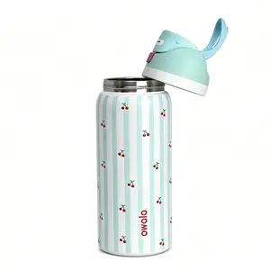 Owala FreeSip 32oz Insulated Stainless Steel Water Bottle with Straw, BPA-Free, Suitable for Sports & Travel, Light Blue Stripe with Cherry Print