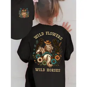 Basic Young Girl Casual Figure Print Short Sleeve T-Shirt