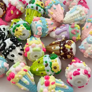 5pcs Hand-Painted Beads Set, Ice Cream, Hot Air Balloon, Wooden Horse, DIY Craft Supplies, DIY Beading Accessories, Fashionable and Cute Style, Ideal for Jewelry Decoration