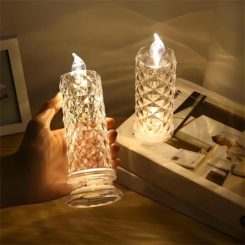 LED Electronic Candle Light, 1 Count Rose Pattern Refraction Halo Projection, Decorative Light for Home Party Wedding Festival Gifts, 2024 Decoration