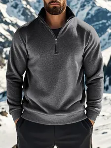 Men's Half - Zip Pullover with Contrast Lining - Stand - Up Collar, Ribbed Trim, Athletic Fit. Designed for All - Weather Performance in Outdoor Settings, Suitable for Alpine Hikes, Urban Commutes, Winter Training & Athletic Sweatshirt