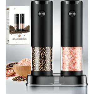 Rechargeable Electric Salt & Pepper Grinder Set - 2 Pack Black Automatic Shakers with Adjustable Coarseness, Large Hopper Kitchen Mills, Perfect Home Cooking Gifts