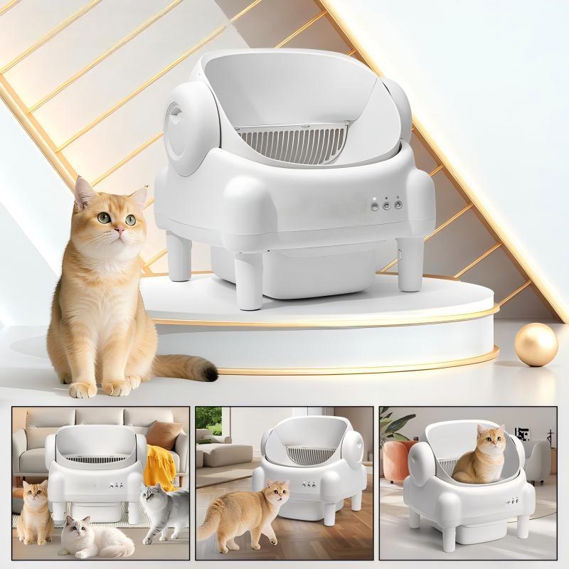 ECORUI Self-Cleaning Cat Litter Box Open Top Automatic with App Control for Multiple Cats Safety Sensors Odor Control Cream White Large Waste Bin Includes 2 Liners