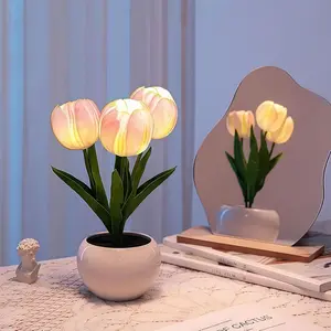 Flower Table Lamp , LED Tulip Night Light with Artificial Flower and Vase, Romantic Desk Lamp for Home, Living Room, Bedroom, Wedding, Birthday Party Decor，It can also be given as a gift to mother. mom supply school homeowner You Love Box clear bulk