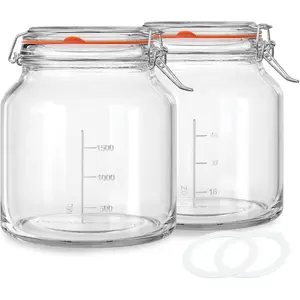 2-Pack 79 Oz Glass Jars with Lids (2350 ml), 0.6 Gallon Mason Jars Wide Mouth with Sealing Lids, Glass Pickle Jars for Food Storage, Cookies, Fermentation, Kombucha (Includes 2 Spare Sealing Rings)