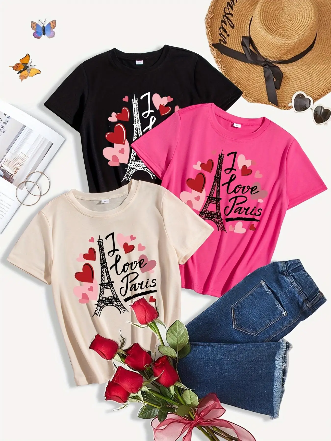 Girl's Letter Print Round Neck Tee, Casual Short Sleeve T-Shirt for Summer, Kids Clothes for Daily Wear