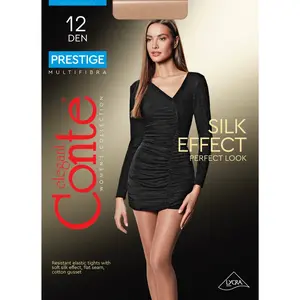 Conte Lady Women's 12 Den Prestige Silky Cotton T-Top Tights - Minimalist Basic, Polyamide Blend, Sheer Finish, Sheer-to-Waist, Flat Seam, Elastic Waist, Classic Fit, Multi-Size (8S-59SP)