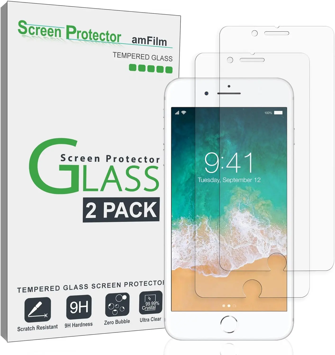 amFilm Screen Protector 4.7“ for Apple iPhone SE 3 SE2, iPhone 8, iPhone 7, iPhone 6S and iPhone 6 Tempered Glass, 2 Pack