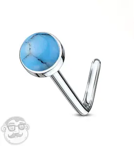20G Turquoise Howlite Stone Top L Bend Nose Ring