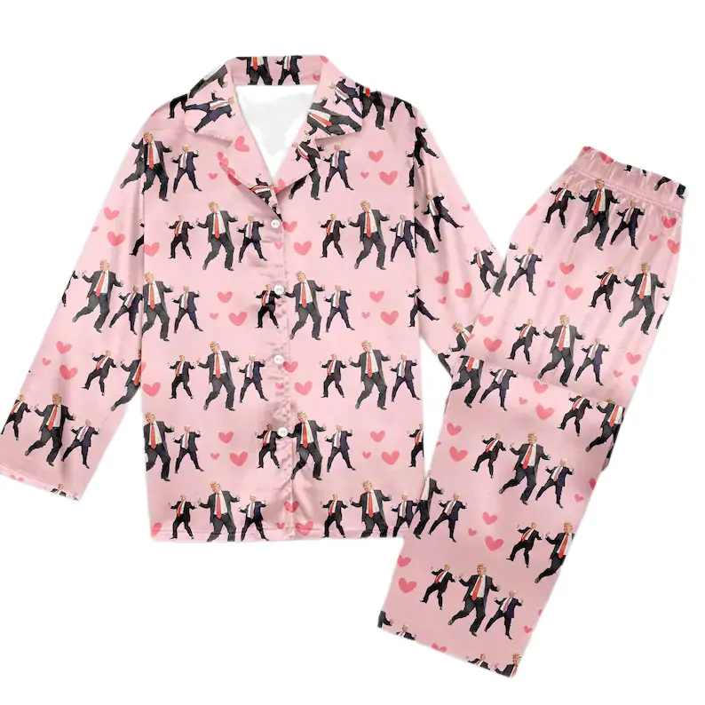 Trump Heart Kiss Valentine Pajama Set MAGA Dancing Pajamas, US Political Gift for Her, Trump Women’s Sleepwear