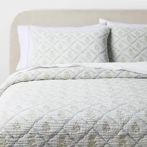 3pc Full/Queen Reversible Lightweight Matelasse Quilt and Shams Set Cottage Floral Green - Threshold