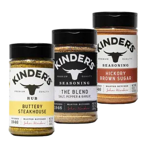 Kinder's Organic Butteri Steakhouse Classic BBQ Seasoning Trio - Salt Pepper Garlic Blend & Hickory Brown Sugar Rub for Grilling Kit