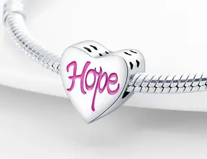 Luxe Hope Heart Charm – Silver Plated with Pink Detail