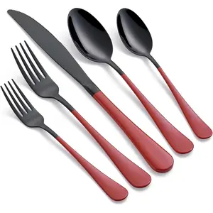 20-Piece 18/0 Stainless Steel Silverware Set with Red Handle, Service for 4, Includes Dinner Knives Forks Spoons, Dishwasher Safe Flatware