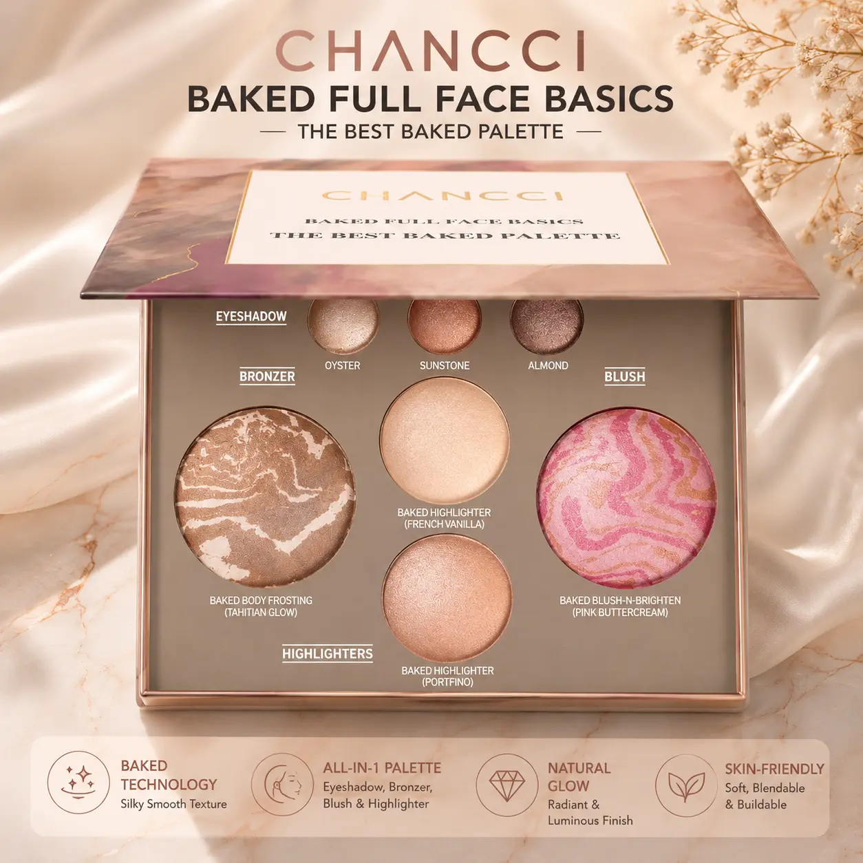 Baked All-In-1 Full Face Basics Makeup Palette - Long Lasting Face Makeup, 3 Multi-Use Eyeshadow Shades, Bronzer, Blush, Dual Shimmer Finish Highlighter for All Skin Tones, Multi-Use Shades