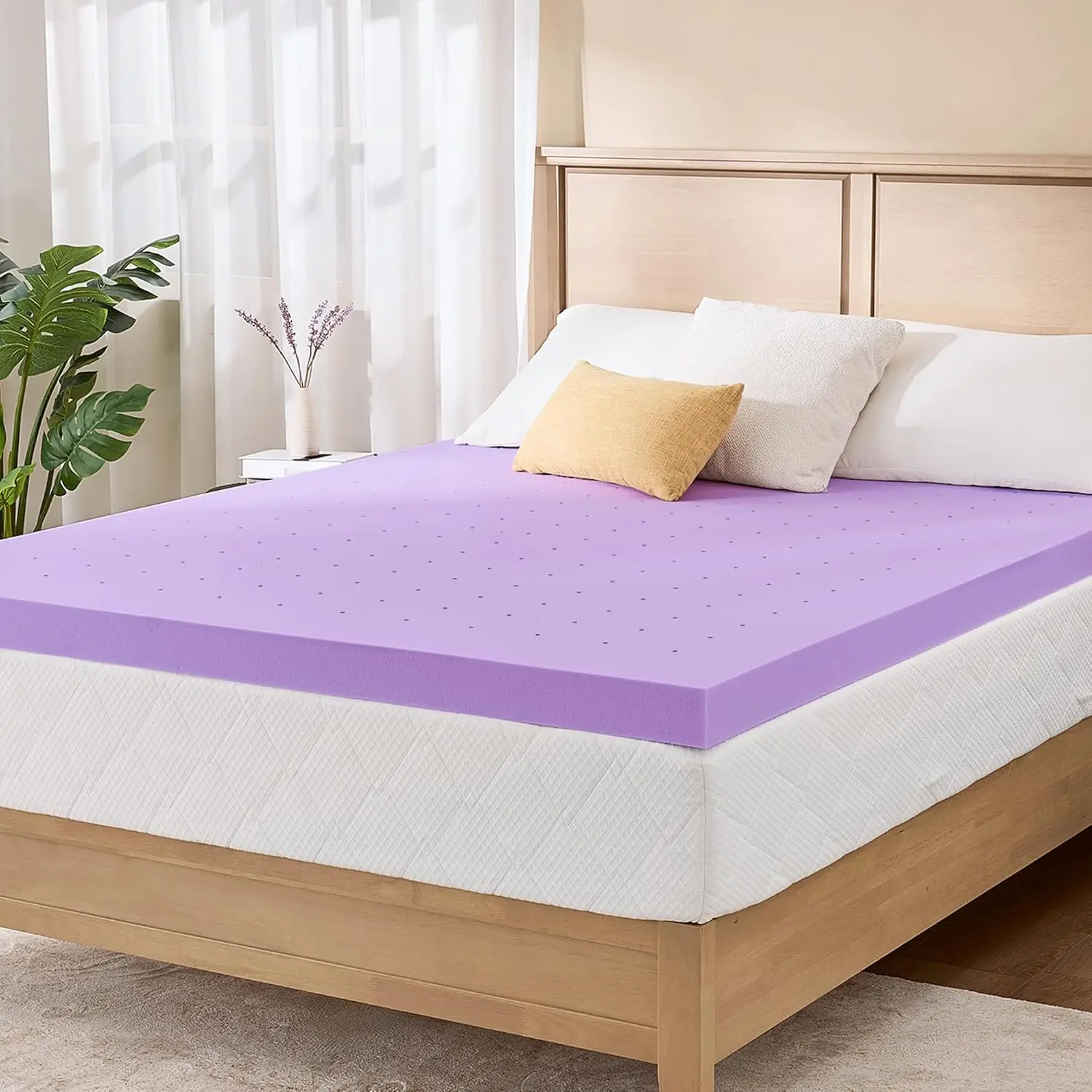 2 Inch Twin Lavender Infusion Memory Foam Mattress Topper for Relaxing Sleep, Ventilated & Pressure Relieving, CertiPUR-US Certified, Medium Firm Topper in