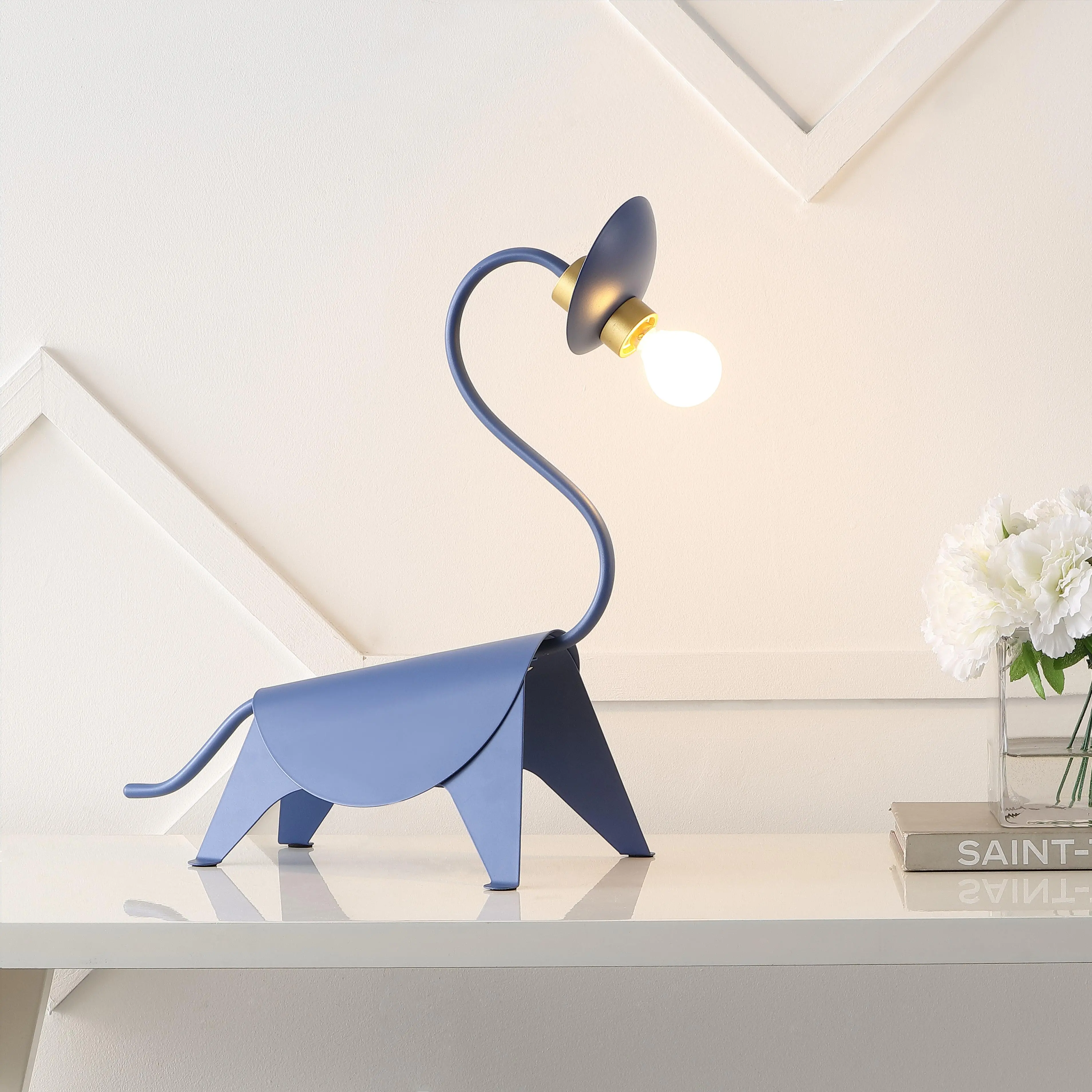 JONATHAN Y Bradley 16" Metal Brachiosaurus Dinosaur Kids' Table Lamp, Blue | 17" Wide x 8" Deep, Modern Industrial Desk Lighting for Nursery Playroom, ETL Listed, LED Bulb Included