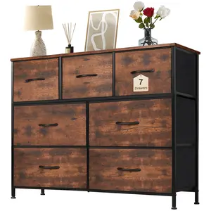 [LIVE] 7-Drawer Fabric Storage Dresser-Tall Organizer with Steel Frame, Wood Top-Chest with Bins for Bedroom, Closet, Entryway Cabinet Organization