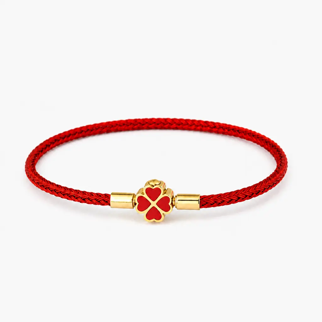 Women's 3mm 4-Leaf Clover Stainless Steel Wire Rope Bracelet - Enamel Lucky Charm, Waterproof Braided Cord Costume Jewelry Gift for Women