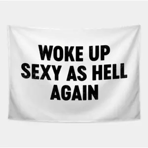 Tapestry  Funny Letter Print Tapestry - "Woke Up Sexy as Hell Again" Design, Soft Peach Light Beige Velvet Wall Hanging for Bedroom, Living Room, Balcony - Horizontal Orientation, Artistic Home Decor
