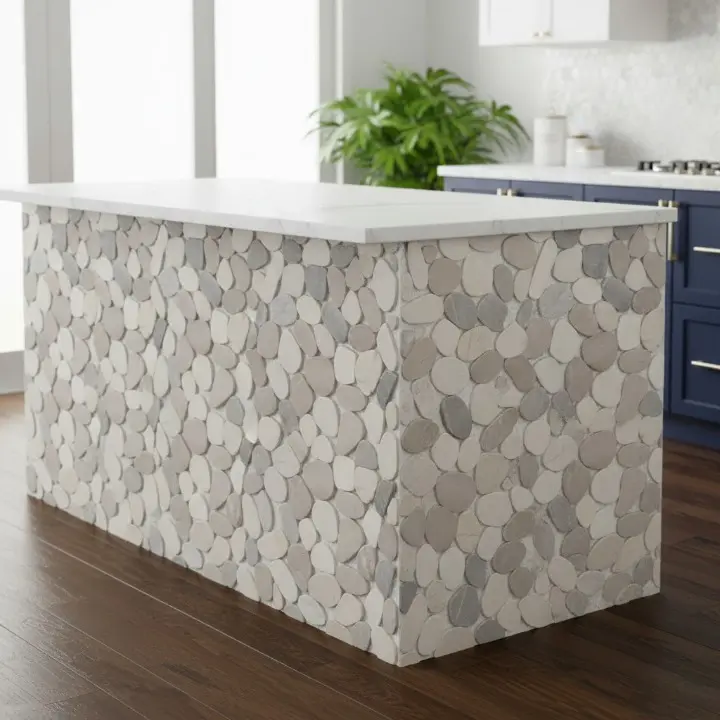 White, Tan Grey 9.84"x11.81" Pebble Tile