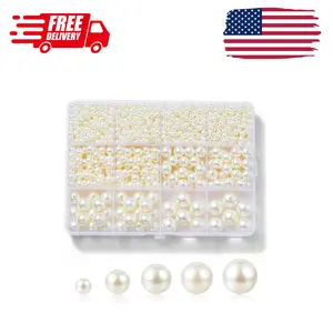1200 Pcs Pearl Beads for Jewelry Making, 5 Size Round Pearls