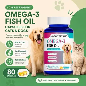 LOVE PET PROSPER Skin and Coat Fish Oil Capsules for Dogs & Cats, 80 Count Omega 3 Softgels for Dry Itchy Skin, Shedding Control and Shiny Coat Support | COD