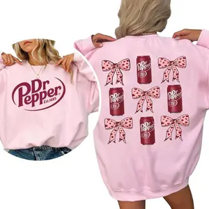 Dr Pepper Coquette Bow Pink Sweatshirt, Retro Soda Dr Pepper Shirt, 2 Sided Casual Classic Cotton Crewneck Graphic Shirt Gift For Men And Women