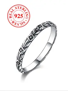 S925 Sterling Silver Vintage Rose Flower Band Ring, Statement Ring, Stackable Floral Design, Vintage Embossed Ring, Vintage Rings, Birthday Anniversary Gift, Women Jewelry（with Box）