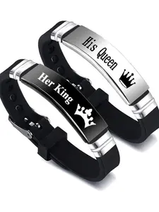 His & Her Stainless Steel Silicone Sport Bracelet Set, Romantic Couple Gift Idea, Durable Comfortable Wristband for Daily Wear