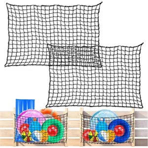 2PCS Extra Large 71"x47" Pool Toy Storage Net, Elastic Mesh Net with 20 Screw Hooks, Outdoor Pool Storage Organizer for Balls Rings Chairs Inflatable Rafts and Pool Accessories