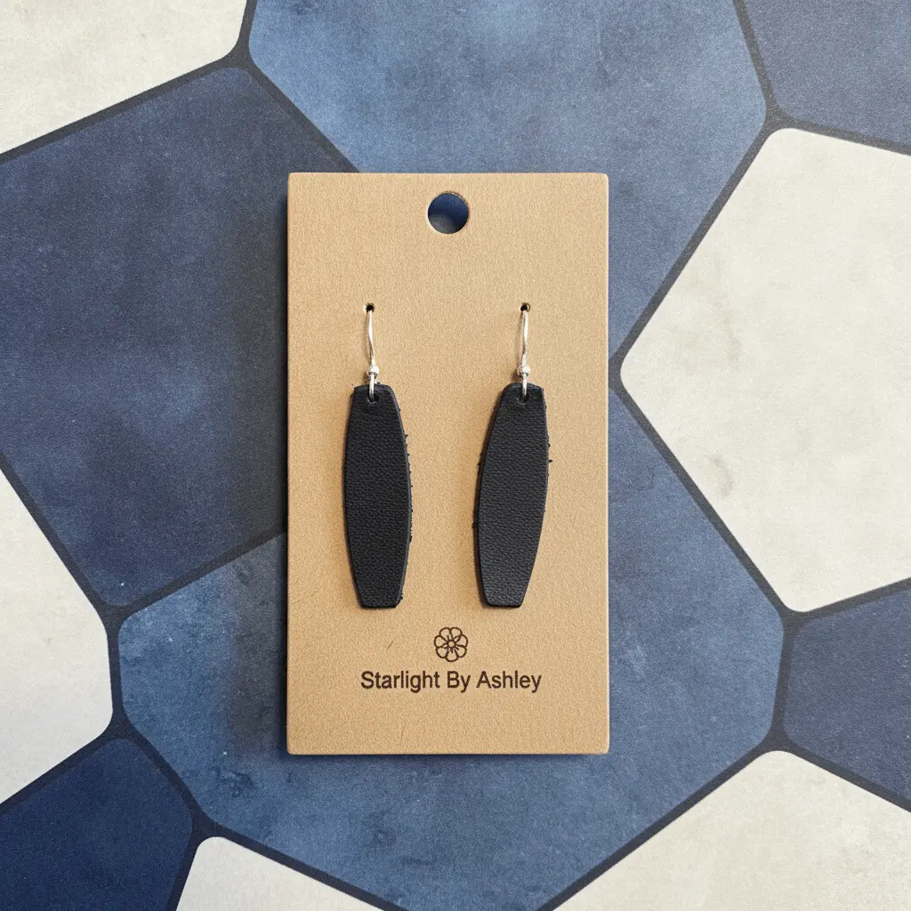Black Leather Earrings - Surgical Stainless Steel Backings
