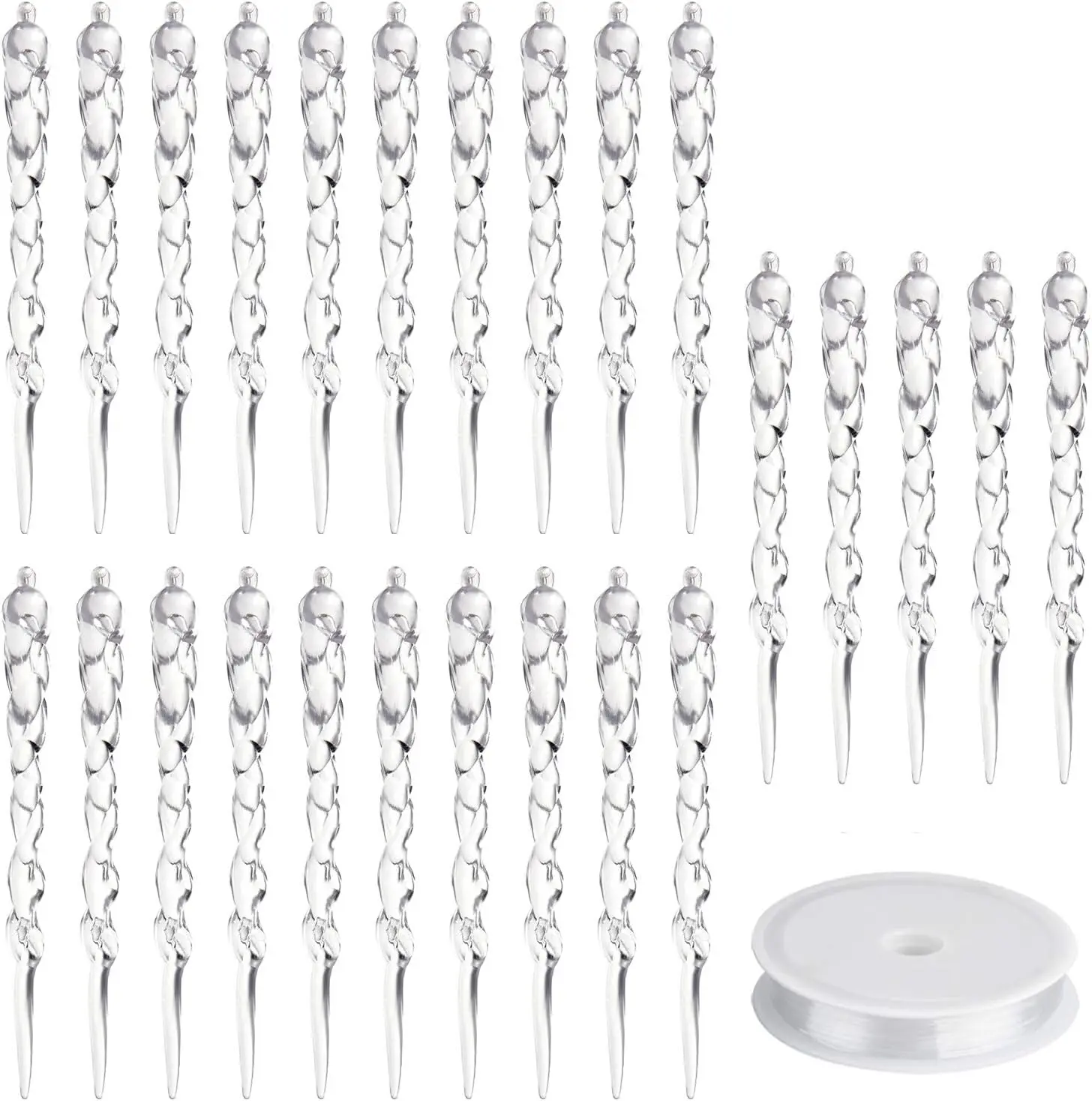 24 count Christmas  Icicle Clear Plastic Icicle Ornaments for Christmas Party Christmas Tree Hanging Supplies Holiday Decoration