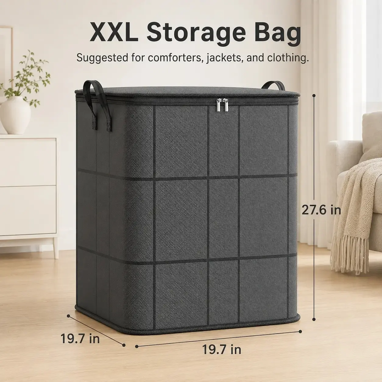 210L Extra Large Foldable Storage Bin, Heavy Duty Thick Fabric, Dust Moisture Proof Dual Zipper Closet Organizer, Sturdy for Quilts Blankets Seasonal Clothing Bedding, Ideal Gift for Home Storage