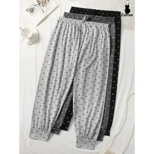 Plus Size Women's  All Over Bow Print Knot Front Elastic Waist Pajama Pants, Loose Casual Comfy Breathable Jogger Pants for Daily Home Wear, Women's Sleepwear for All Seasons��gift��