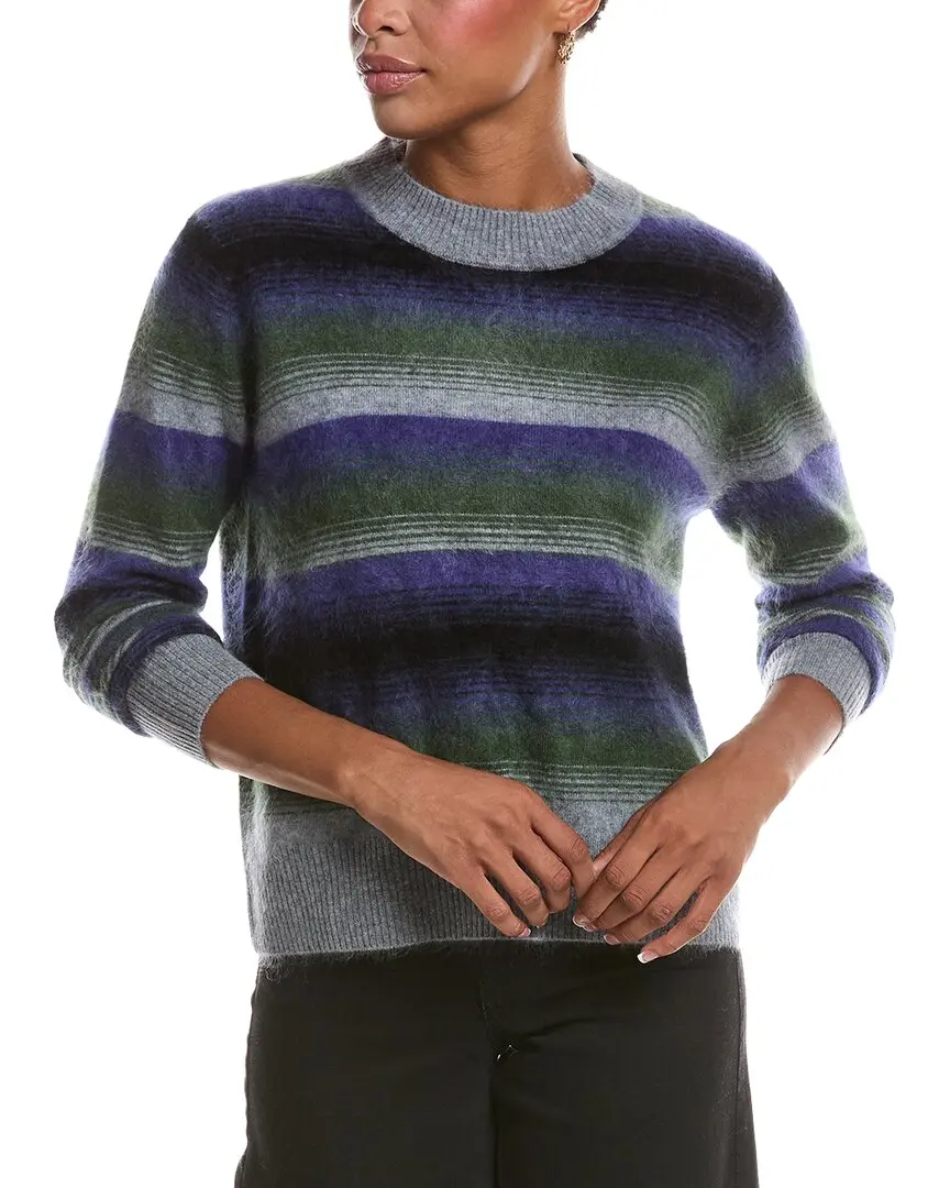 Autumn Cashmere Brushed Ombre Stripe Crewneck Cashmere Sweater
