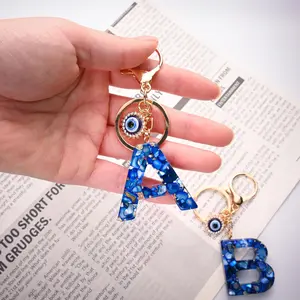 Royal Blue 26-Letter A-Z Charm Detail Keychain, Evil Eye Bag Charm Keychain for Bags, Backpacks, Charm Detail Keychains, Bag Charm Keychains